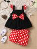 Cute Toddler Girls Clothing Set Bow Decor Spaghetti Strap Top and Ruffled Shorts Summer Beach Holiday Outfit