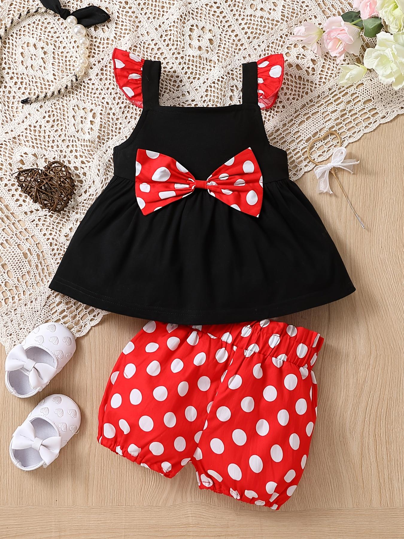 Cute Toddler Girls Clothing Set Bow Decor Spaghetti Strap Top and Ruffled Shorts Summer Beach Holiday Outfit 18-24M красный