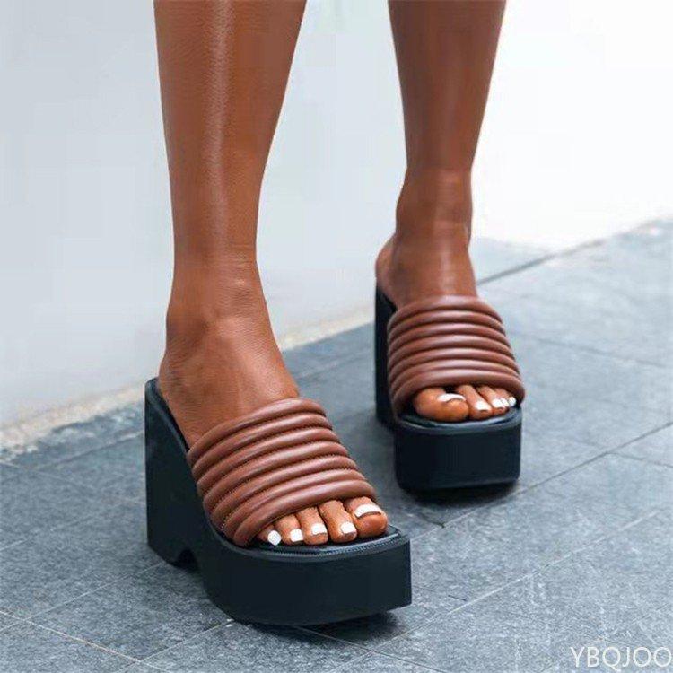 

Большой размер 43, летние черные, белые сандалии на массивном каблуке, высокие каблуки для отдыха, модные сандалии на танкетке для женщин, обувь 2022