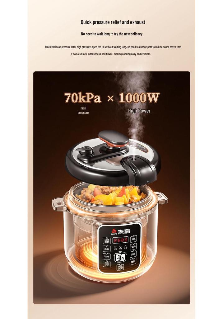 Zhigao 5L Multi-Functional Electric Pressure Cooker - Non-Stick, Rice Cooker, Soup Maker, Smart Pressure Technology