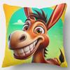 One Cushion Cover Featuring A Cheerful Donkey, Designed With A Festive Theme. It Has A Hidden Zipper And Is Suitable For Sofas,