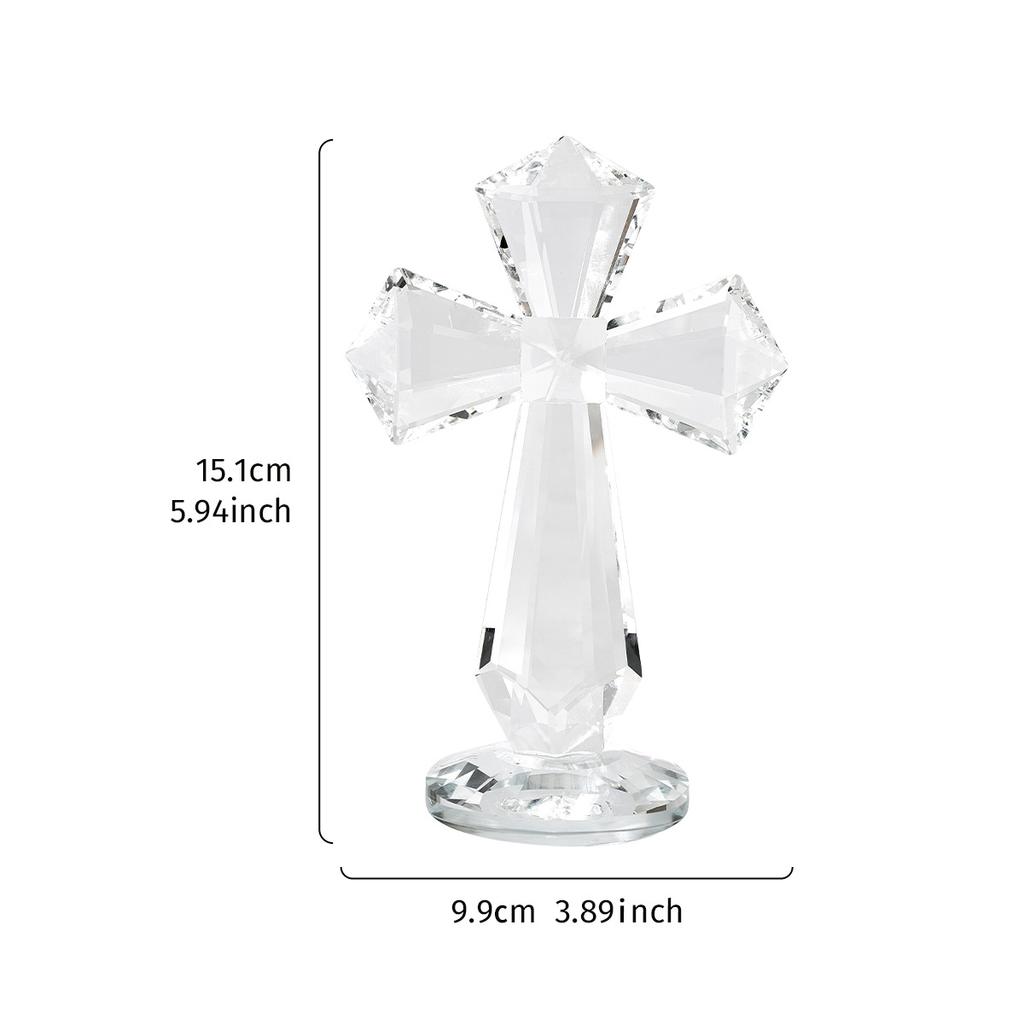 Crystal Cross Ornament with Angel Figurine Transparent Glass Religious Statue Baptism Communion Christmas Gifts Home Decorations