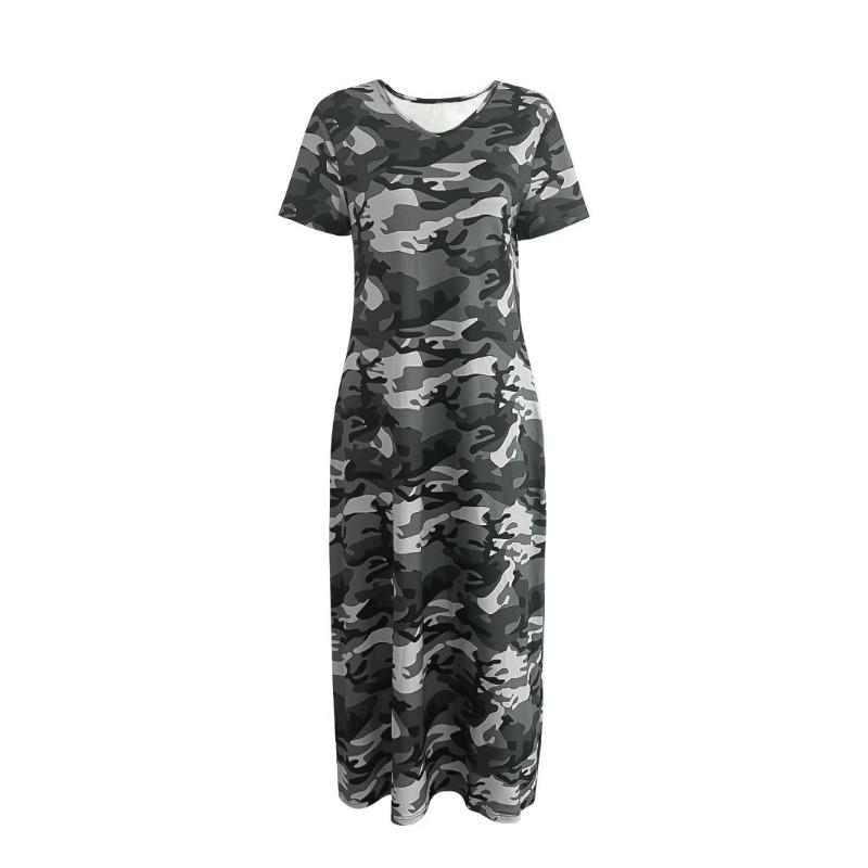 Women's Camouflage Print Dress Spring/summer Round Neck Short-sleeved Comfortable Casual Dress