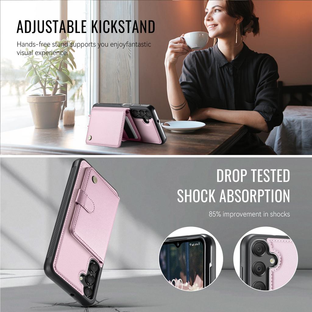 For Samsung Galaxy A25 5G (Global) (161mm) Case JEEHOOD J09 RFID Blocking Card Holder Leather Back Phone Cover Magnetic Case