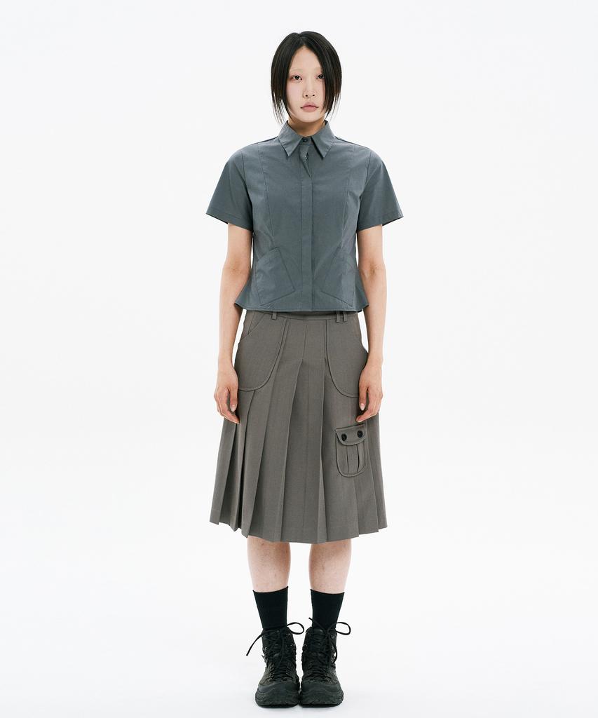Hanahi Low Pocket Pleated Skirt Gray