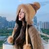 Womens Cute Knit Beanie With Pom Winter Warm Hat Large Head Windproof Earflap Cap