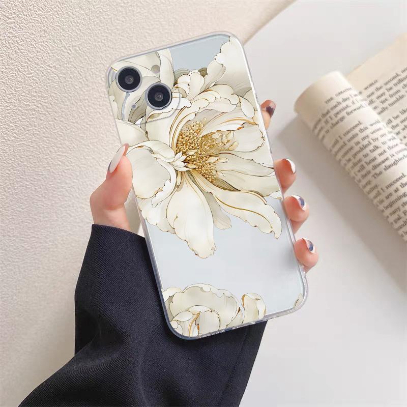 Vintage Flower Clear Phone Case For iPhone 12 11 13 Pro Max Mini 14 Pro Max Plus 7 8 Plus SE2 X XR XS Butterfly Plant Back Cover