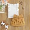 Girls' Fashion Set Children's Flying Sleeve Floral Corduroy Skirt Two-piece Set