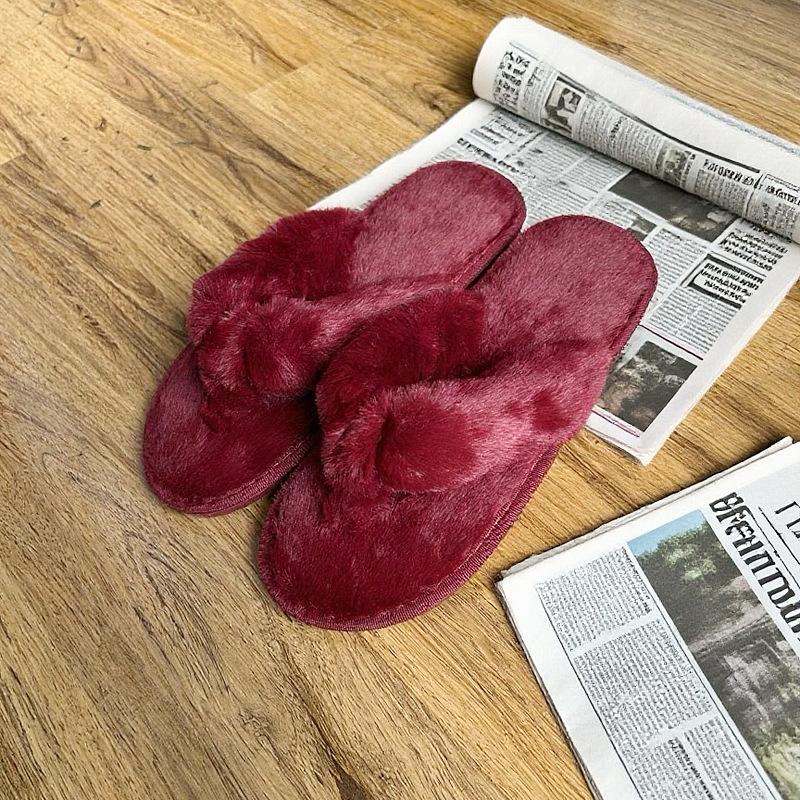 Fashion Women Fluffy Flip Flops Winter Outdoor Slippers Non Slip Flat Sandals Open Toe Large Size