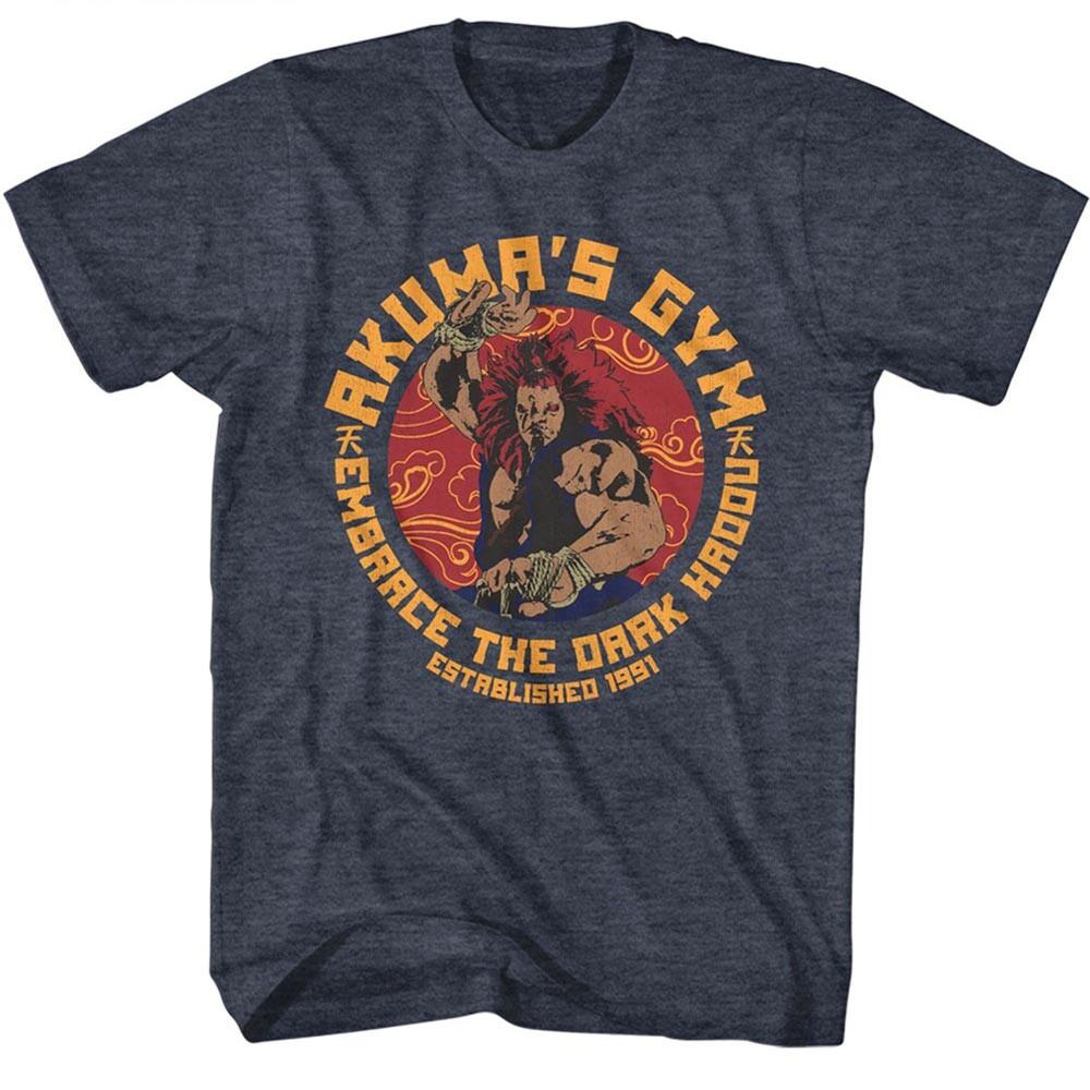 

Street Fighter Mens T-Shirt New Akuma039;s Gym Cap Com Gaming Navy Heather SM5XL Unisex T-Shirt XXXL