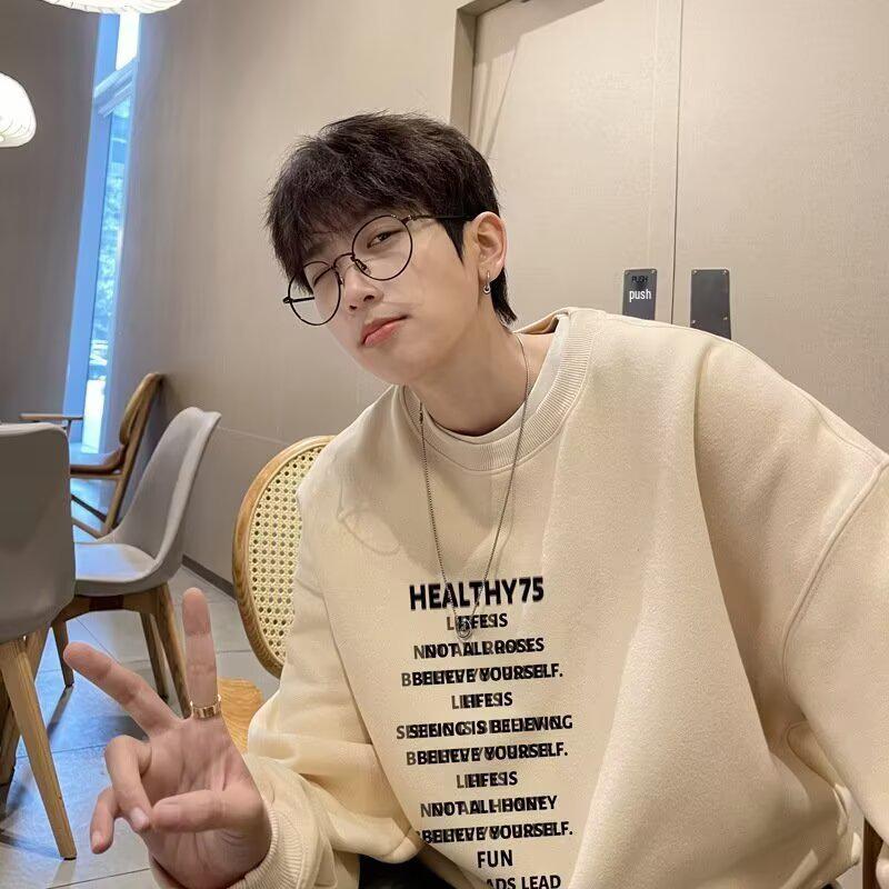 Trendy American High Street 2025 Autumn/Winter Round Neck Printed Long Sleeve Hoodie Pullover