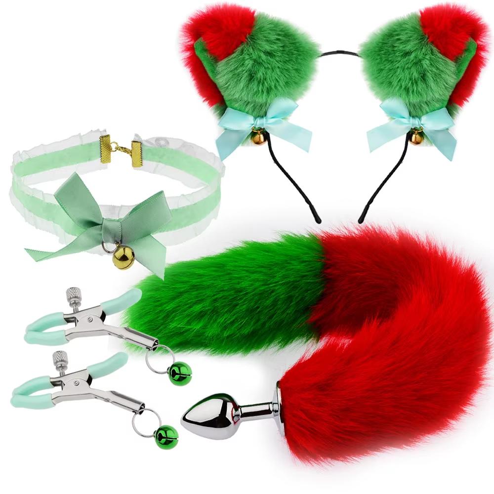 Fox Anal Plug Fox Tail Bow Butt Plug Cute Bow-Knot Soft Cat Ears Headbands Erotic Cosplay Accessories Nipple Clamps SM Sex Toys