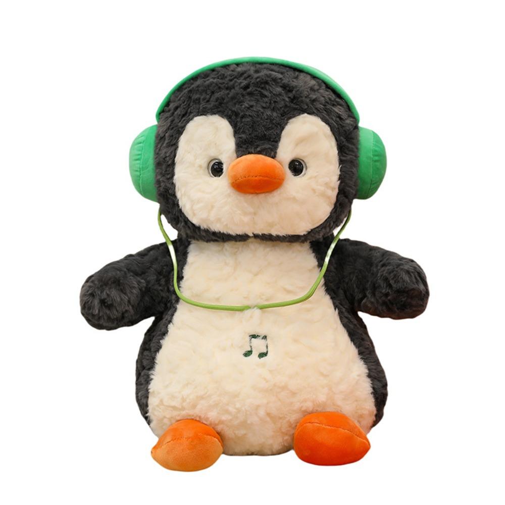 Interactive Penguin Doll Stuffed Animals Fluffy Wearing Headphones Animal Doll  Home Decor
