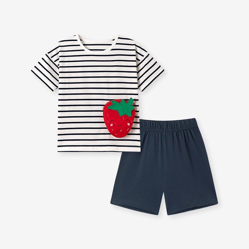 Little Maven Striped Short Sleeve Girls  Summer Two-Piece Set - Cute European & American Style 90cm