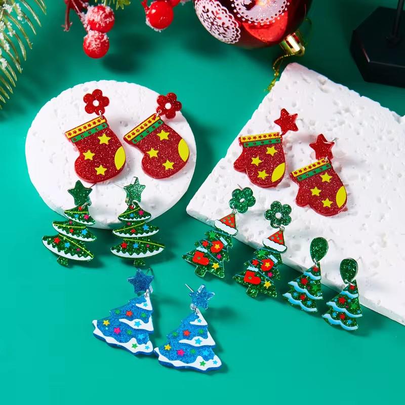 European & American Christmas Tree Acrylic Earrings - Cute, Versatile Holiday Party Accessories