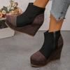Plus‑Size Round Toe Thick Platform Wedge High Heel Women Ankle Boots