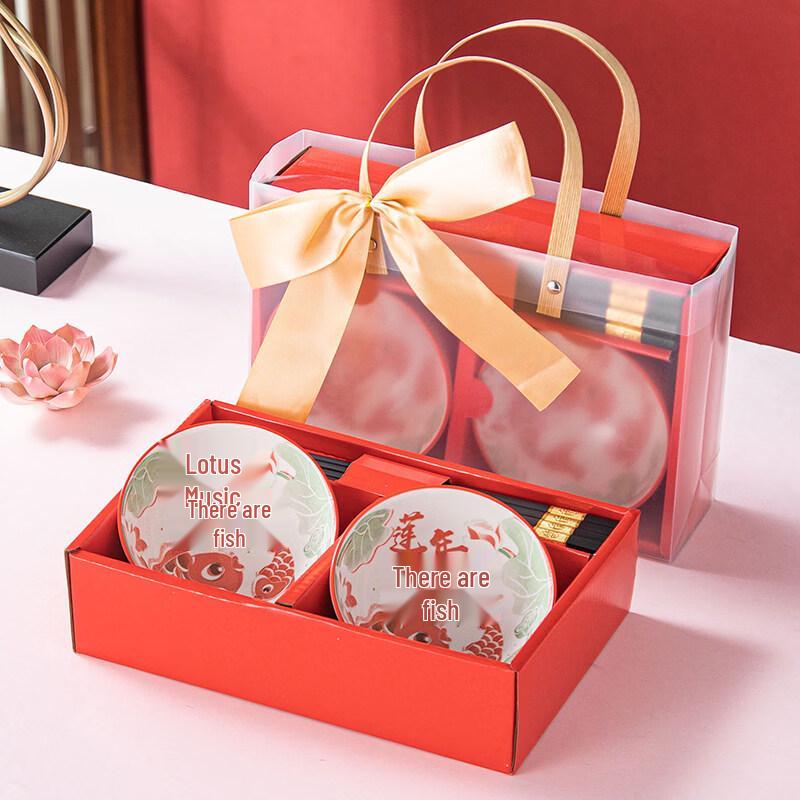 Lotus Carp Ceramic Bowl & Chopsticks Gift Set