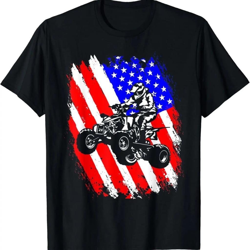 Quad Biker America Usa Flag Four Wheeler Atv Bike T Shirt Vintage Versatile Unisex Streetwear Stretched Breathable Homme
