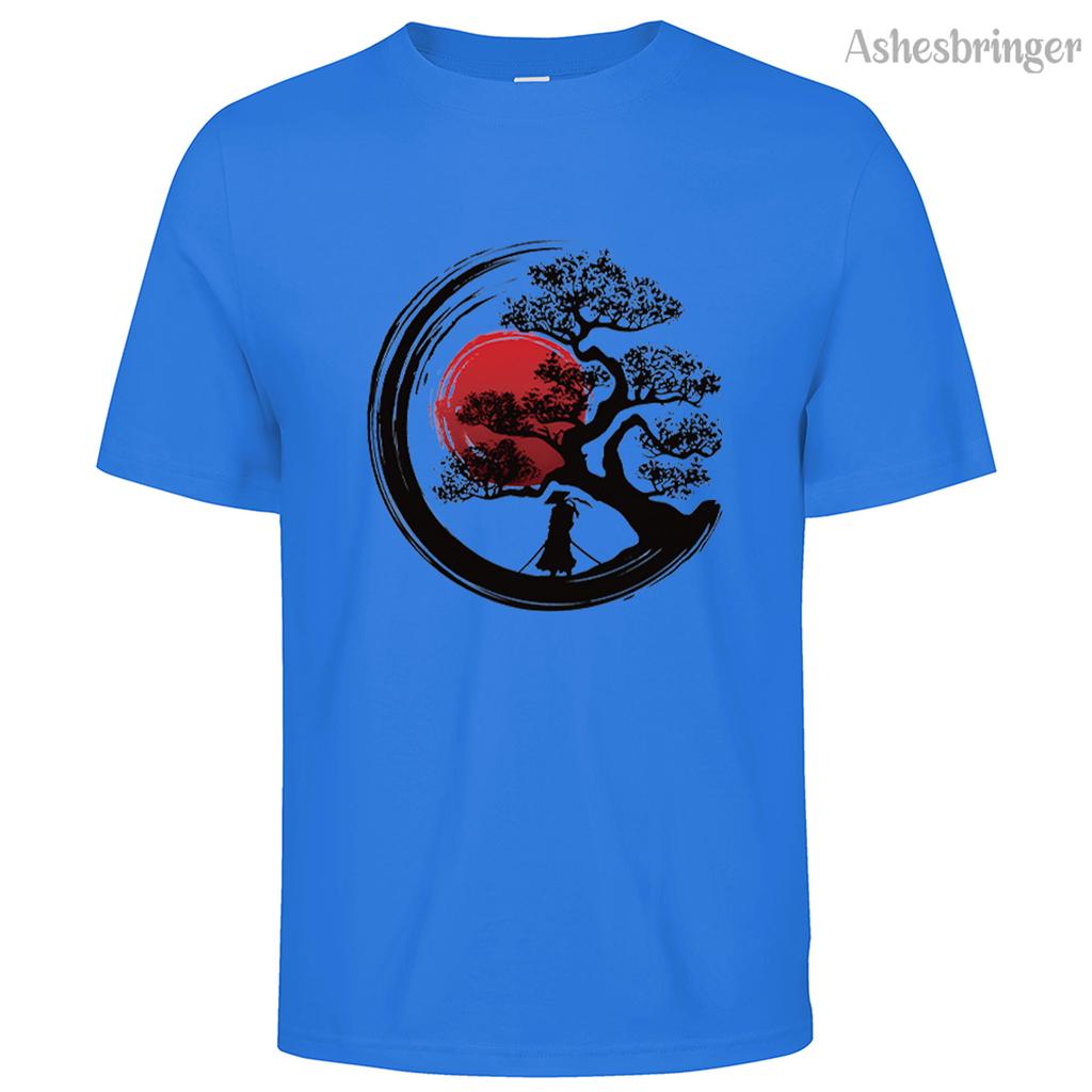 Men's Summer Japanese Samurai Graphic Printed T-Shirt Casual Style Tops for Men and Women Tidal Current Sports