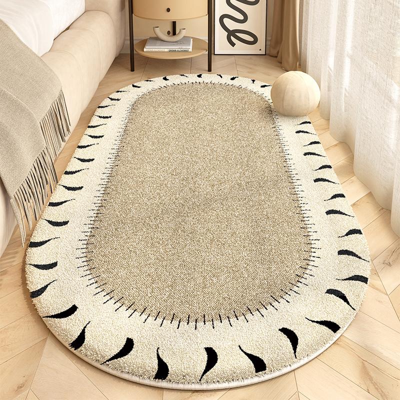Retro Style Bedroom Decoration Plush Carpet Oval Bedside Rug Fluffy Soft Carpets for Living Room Home Washable Thicken Floor Mat