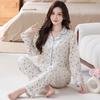 Fashion sweet printed pajamas women's spring and autumn imitation cotton long-sleeved loungewear large size comfortable mother suit