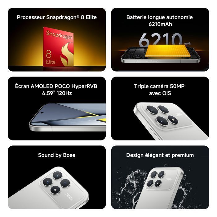 POCO F8 Pro Noir 12 GO + 512 GO - Snapdragon® 8 Elite de pointe, Écran AMOLED HyperRGB POCO 120 Hz 6,59"