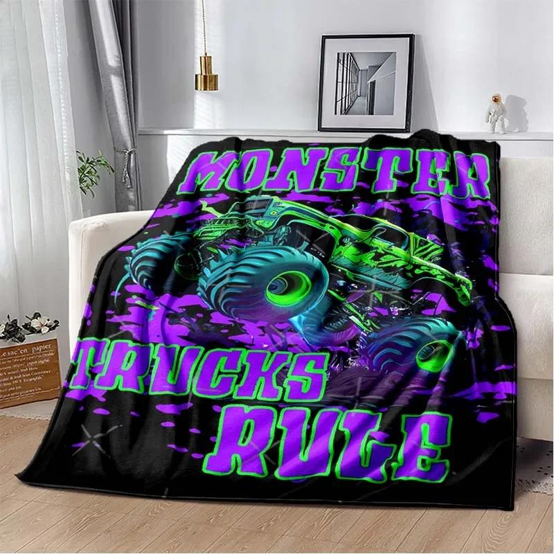 3D Monster Jam Monster Truck Cartoon Flannel Soft Throw Blanket Boys Bedroom Sofa Bed Warm Throw Blanket Picnic