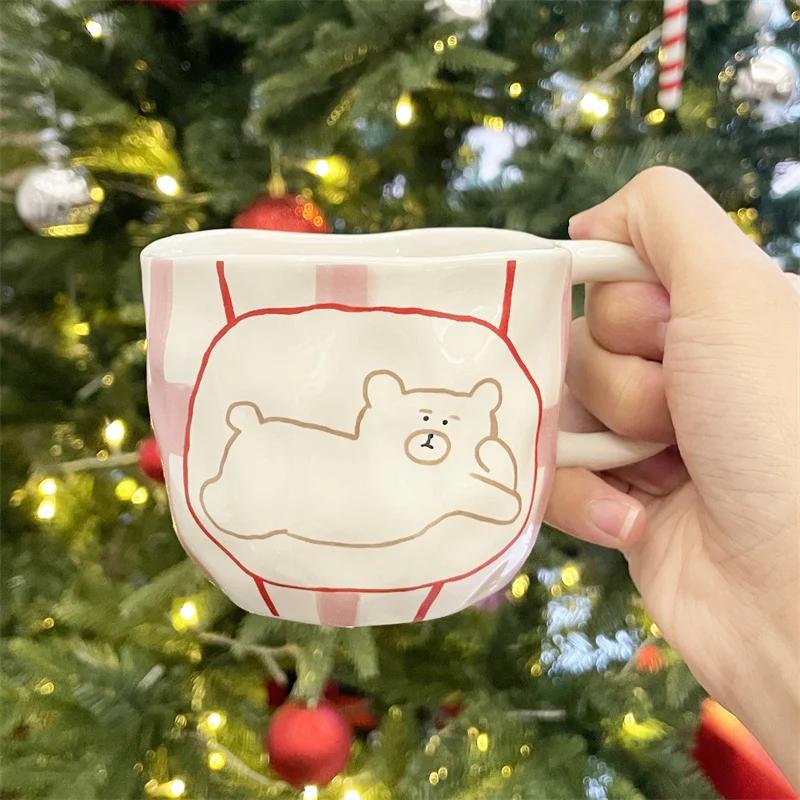 

250 мл креативная керамическая кружка для кофе с милым медведем в стиле Ins, расписанная вручную, нестандартная чашка для чая, молока, овсянки, воды 250ml