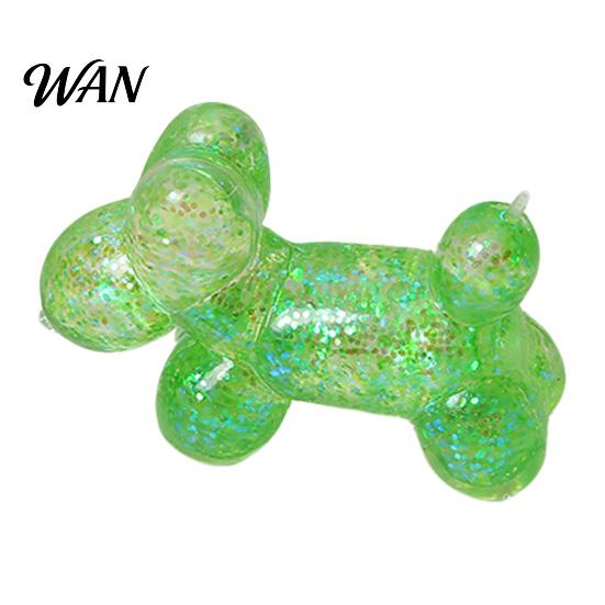 Kids Stress Relief Toy Glitter Balloon Dog Squeeze Toy, Transparent Sensory Soft Stretchy Animal Shape Fidget for Home Office Classroom