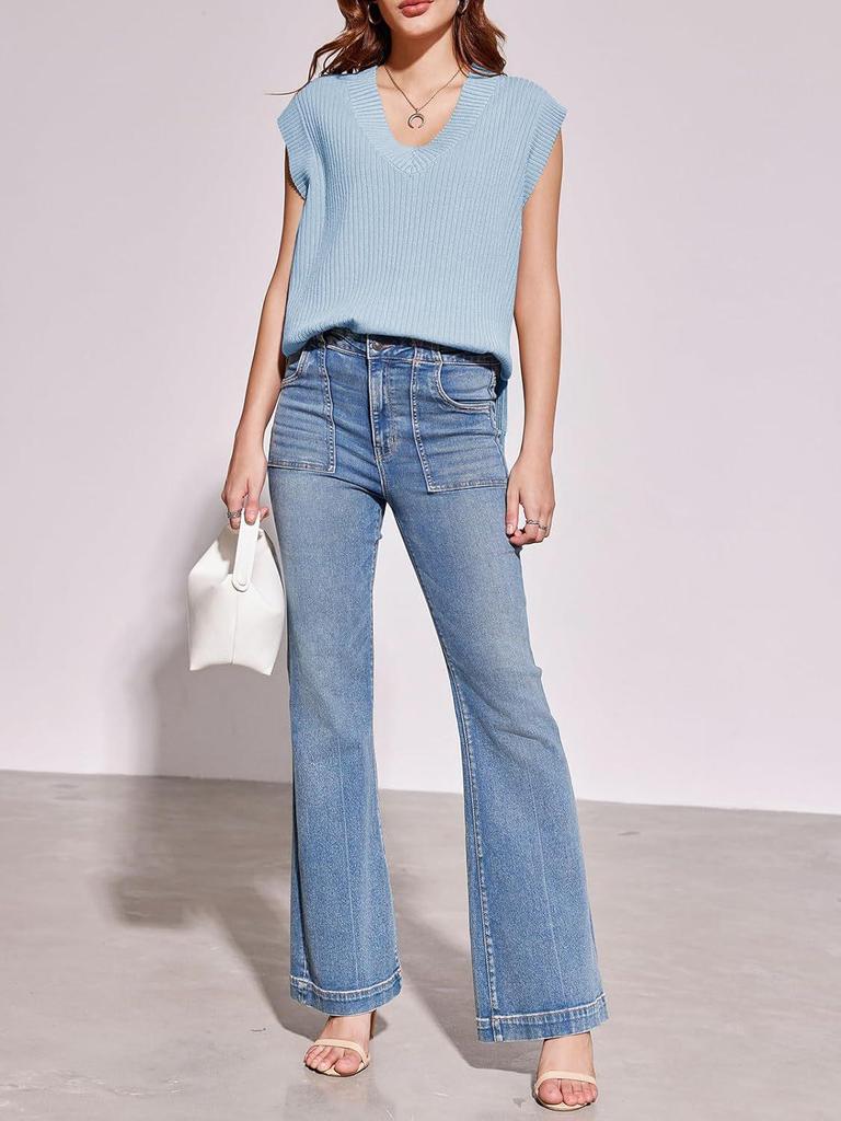 2025 New European & American Women's V-Neck Short-Sleeve Knitted Top - Versatile Loose Sweater In Solid Color