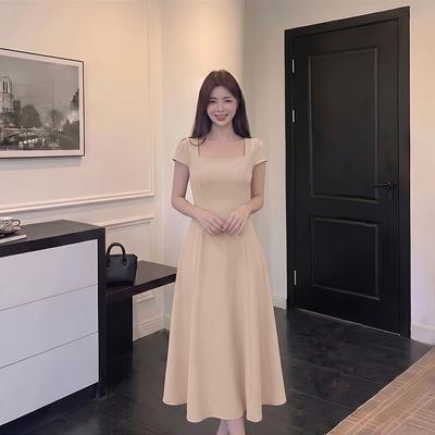 [Spot] Summer Women's New Temperament Thin French Sweet Waist Dress Design Sense Fashion Medium and Long Dress