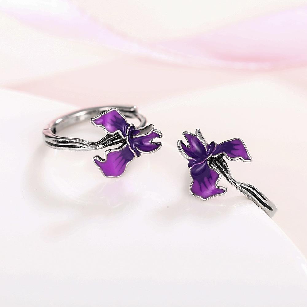Metal lock edge flared morning glory jewelry, painted oil exquisite earrings, pastoral daily matching style