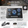 5-Burner 70cm Glass Gas Cooktop Built-In or Freestanding with Automatic Flame Protection for Natural Gas or Propane