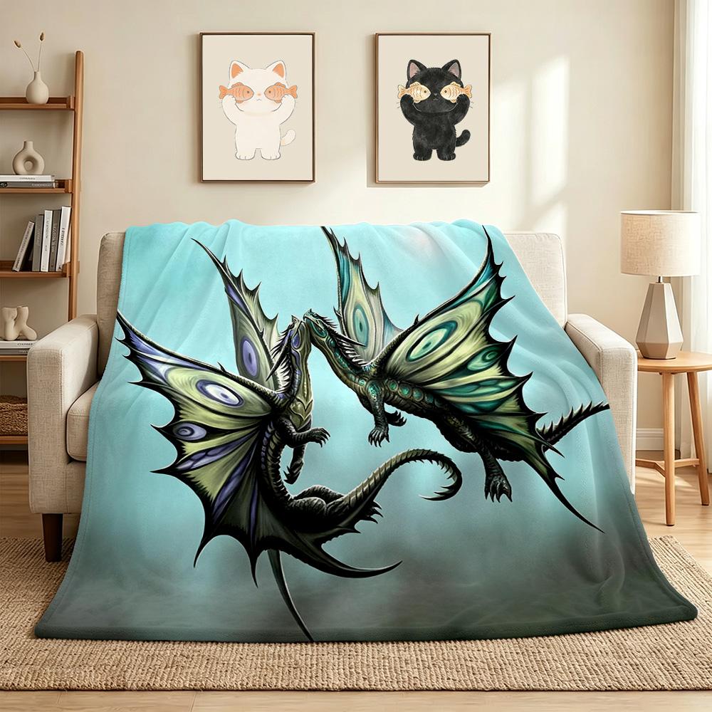 Dragon Fight Flannel Blanket Throw Blanket Soft Warm Sofa Bed Camping Home Decor Unique Christmas Gift Cs9221