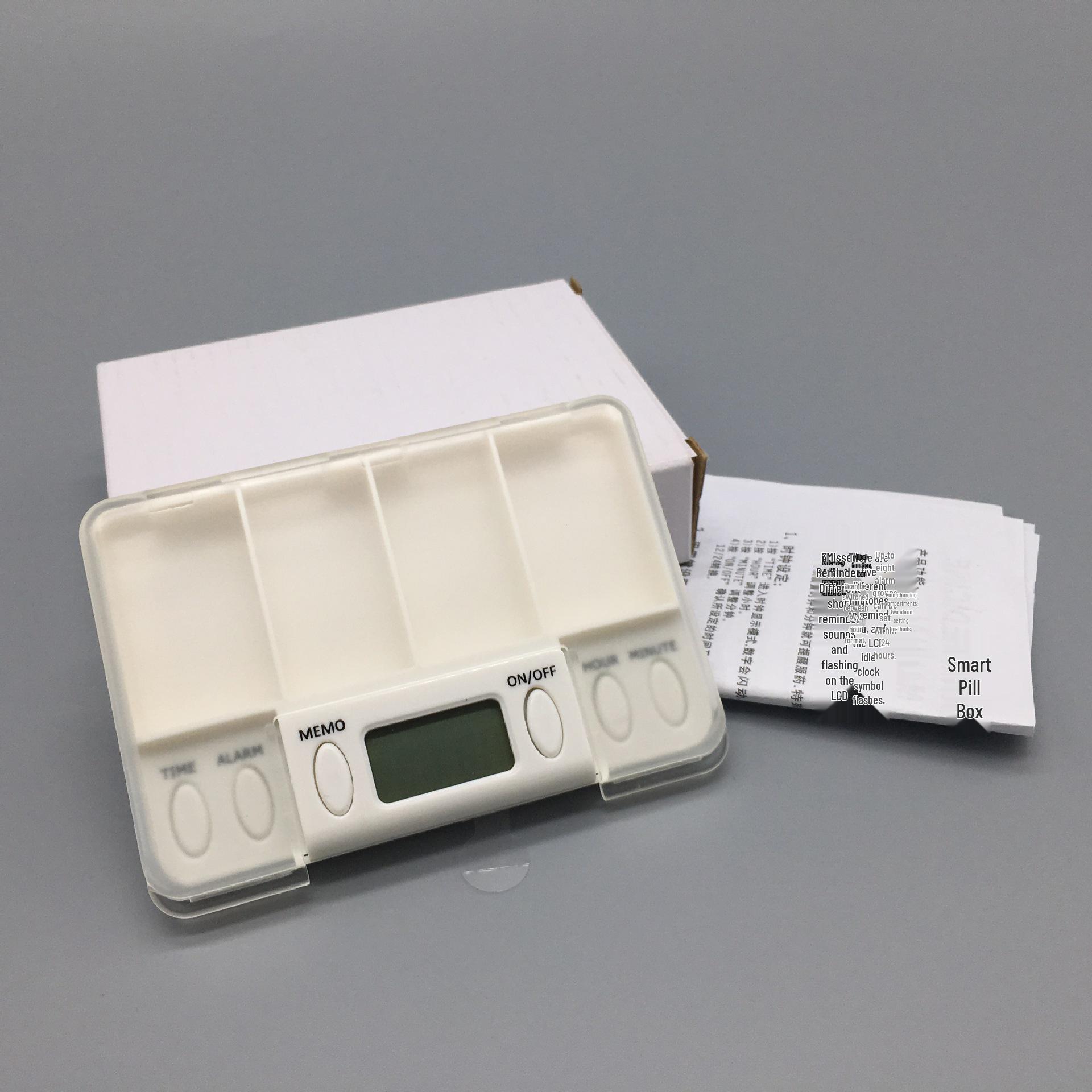 

Портативный электронный органайзер для таблеток с таймером и прозрачными отделениями 10*7*1.5cm (Bilingual) белый