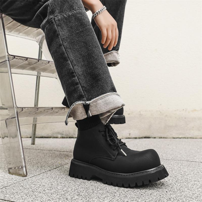 Big head leather shoes platform Martin boots men's middle help 2024 new tooling locomotive trend short boots 18922-J