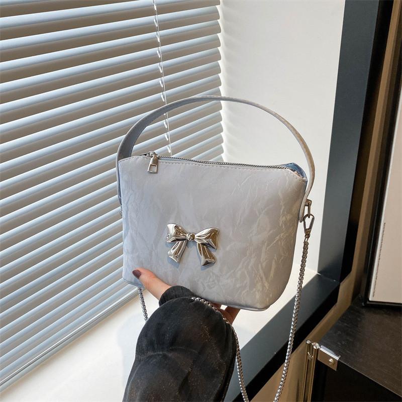 Trendy Single Shoulder Crossbody Bag With Elegant Bow Design For Women In Black Pink White And Blue