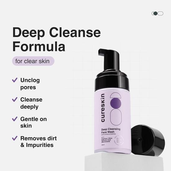 Cureskin Deep Cleanse Salicylic Acid Face Wash for Oily Skin | Salicylic Acid Foaming Face Wash for Men and Women, 100 Ml (Deep Cleanse)