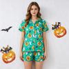 Halloween Women's Pajama Set Lapel Collar Open Front Cardigan Short Sleeve & Shorts Loungewear Loose Ultra Soft Casual Homewear Sleepwear Outfit