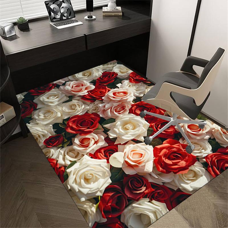 Roses Flowers Crystal Velvet Office chair mat Area Rug - Non-Slip, Floor Mat, Office Desk Chair Rugs,Christmas Gift-1106228