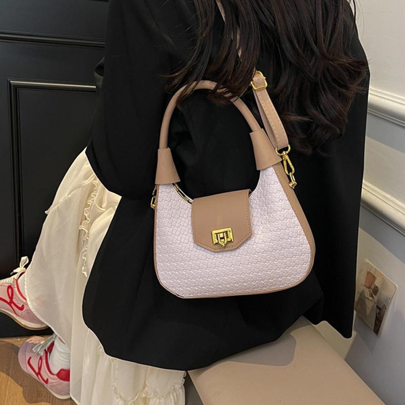 Simple Casual Fashionable Crossbody Tote Bag Vintage Half Moon Design Solid Color For Women Underarm Hobo Bag CLE