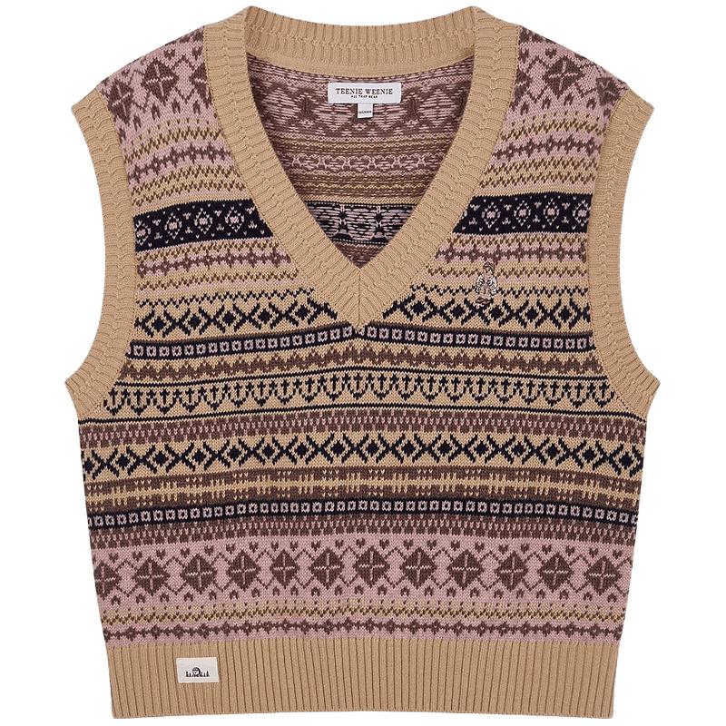 

Женский вязаный жилет с V-образным вырезом и узором Fair Isle для подростков S