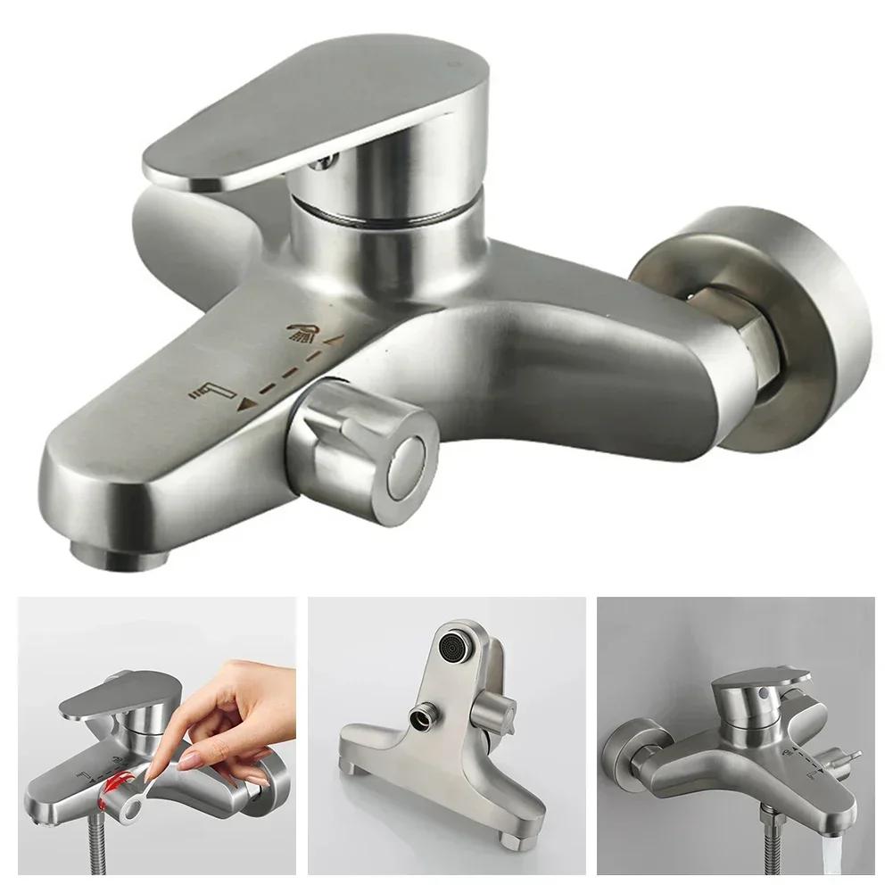 Bathroom Shower Faucet Wall Mounted Stainless Steel Mixer Tap Hot And Cold Water Mixer Triple Shower Tap Bathroom Bathtub Faucet