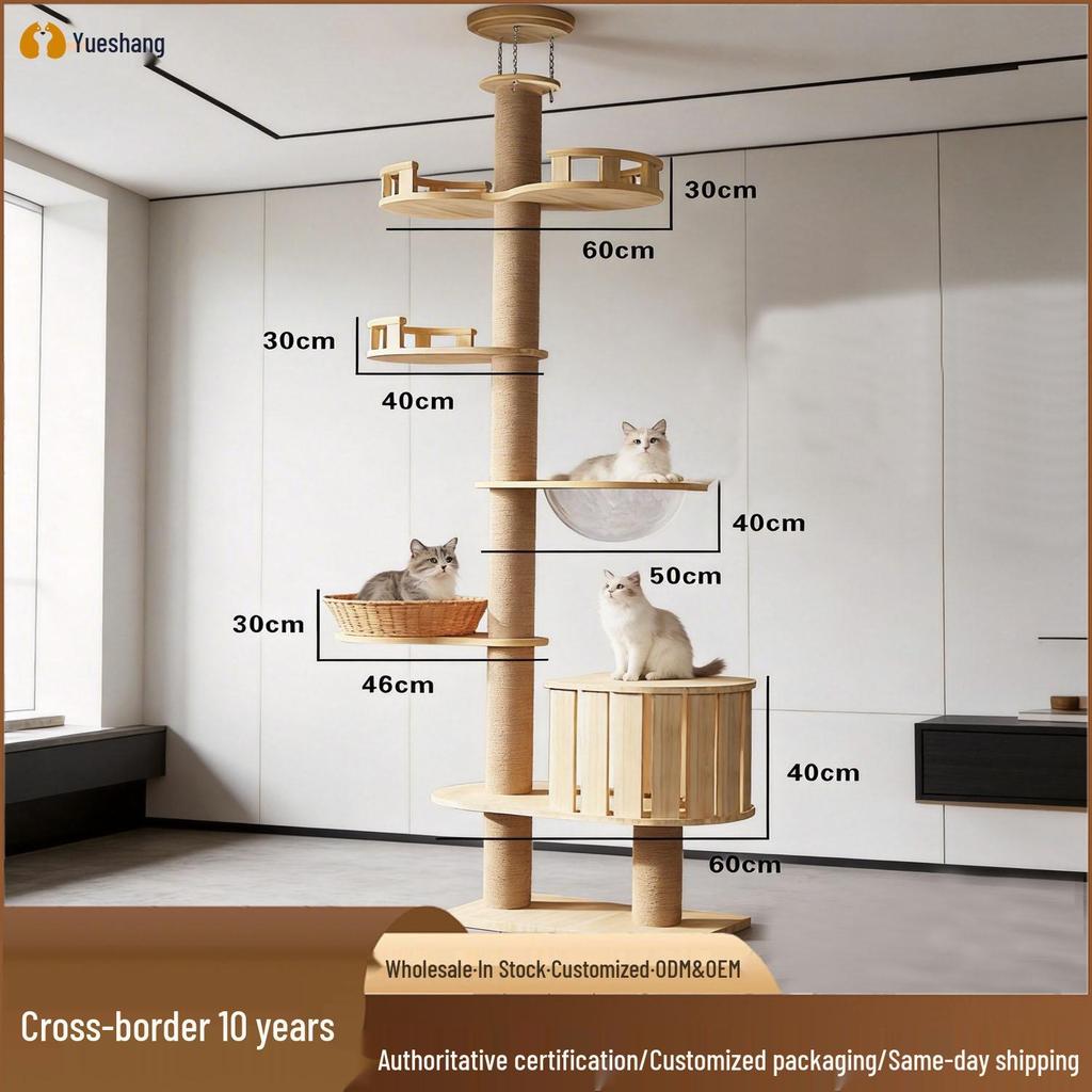 Large Solid Wood Sisal Cat Tree with Integrated Scratching Board & Climbing Platform