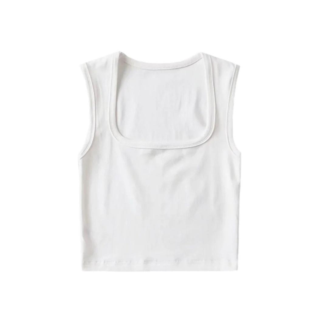 Women's Square Neck Sleeveless Crop Tank Top Slim Fit Solid Basic Camisole Shirt