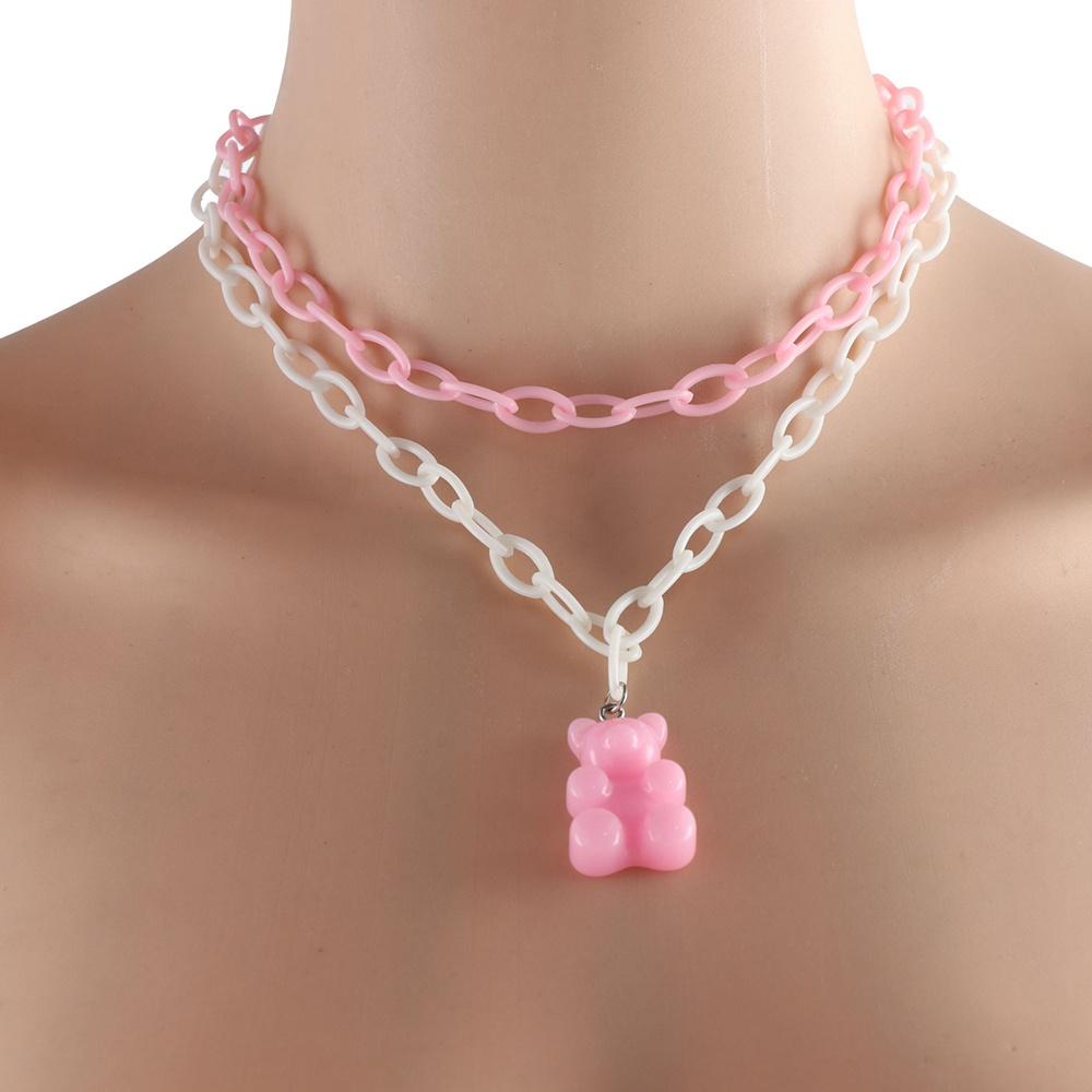 Acrylic Women Cartoon Geometric Girls Chain Pendant Multilayer Necklace Bear Necklace Cute Choker
