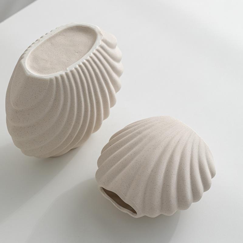 Creative Striped Scallop Ceramic Vase, Interior Decoration Ornament, Dining Table Flower Arrangement Container, Home Decoration