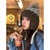 Fair Island Vintage Ski Wool Hat Women's Northeast Thickened Warm Ear Protector Hat Hairball Knitted Hat Winter