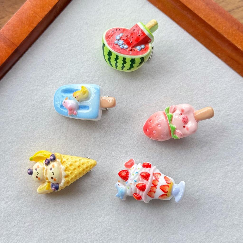 Summer Cute Ice Cream Hair Clip for Ponytails and Flyaways - Sweet Girl Side Bangs Accessory