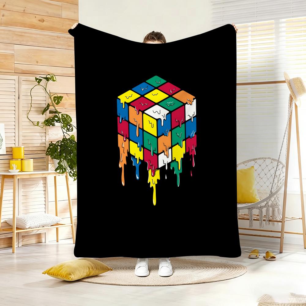 Art Illustration RRubik Cube Pop Throw Lightweight G Flannel Blanket Soft Skinfriendly for Summer Cooling